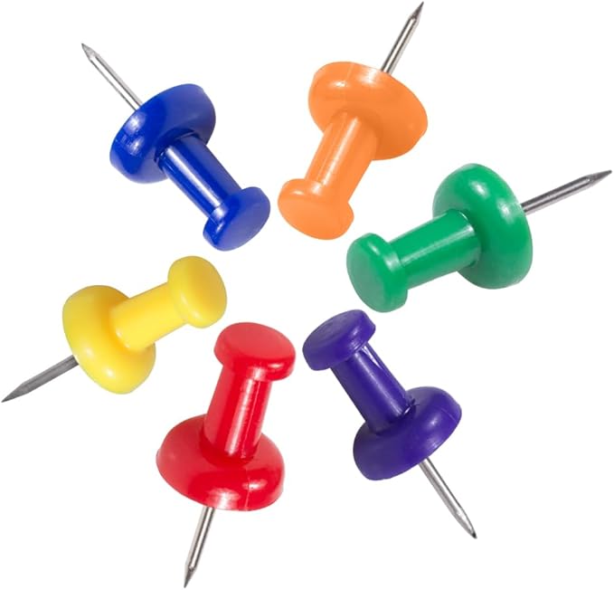JAM PAPER Colorful Push Pins - Assorted Rainbow Colors Thumb Tacks - 600/Pack