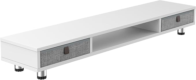 Fenge Dual Monitor Stand with 2 Drawers, 42.5 Inches Large Computer Riser for Desk, Adjustable Height Desk Shelf with Storage for Laptop, PC, TV, Printer