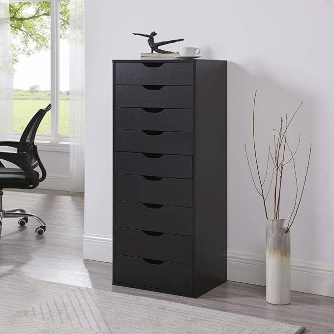 Naomi Home Bianca 9-Drawer Craft & Office Storage Cabinet, Black – Ultimate Rolling Organizer for Arts & Files, Ample Space in Compact Form, 15.7" D x 18.9" W x 39.3" H