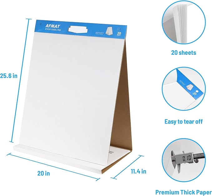 4-Pack Tabletop Sticky Easel Pad and Dry Erase Board 2 in 1, 20 x 23 inches, 20 Sheets/Pad, Portable Easel Stands for Teachers, Ideal for Training, Presentation, Meetings, Kids Doodling