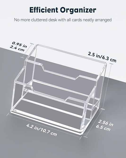 Uniclife Acrylic Business Card Holder for Desk 2 Slots Clear Business Card Display Stand for Men & Women Desktop Business Card Organizer Card Stand for Office Home Exhibition, 120 Card Capacity