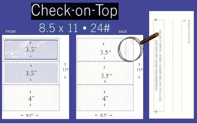 Compuchecks Check on Top Blank Check Paper - 500 Pack, Quick-Books & Laser Printer Compatible - Security Business Checks with Voucher - 8.5" x 11" Gold Pinstripe