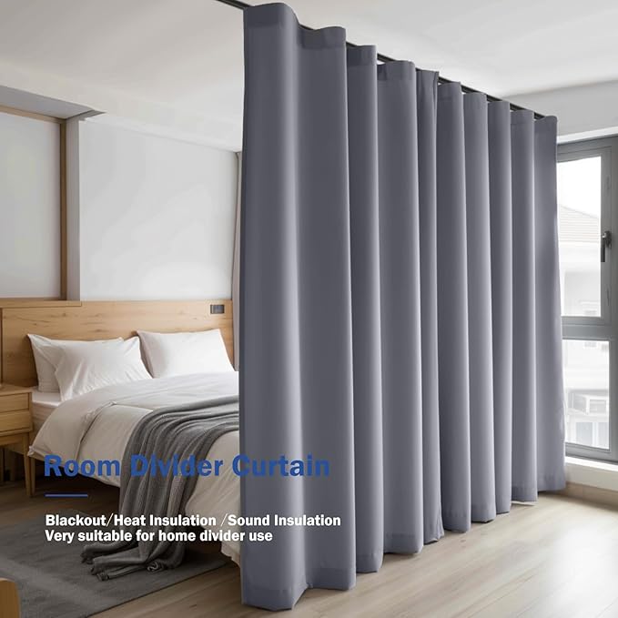 Cbsroro Room Divider Blackout Curtain Track Curtains Wall Dividers Panels Screen for Living Rooms Bedroom Office Privacy Partition Separation, W120 × L96 Inch,1 Panel, Light Grey