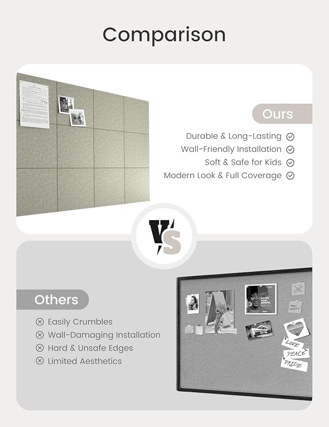 Bumusty Large Cork Board 47"x35" Alternative - 12 Pack Felt Wall Tiles with 70 Safe Removable Adhesive Tabs, 30 Pushpins, Cork Boards for Walls Pin Board Bulletin Board Office Decor (Sage)