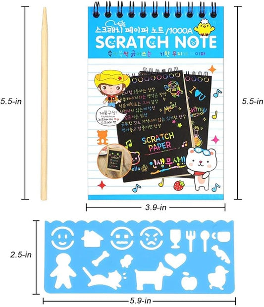 POKONBOY 16 Pack Scratch Arts and Crafts Notebooks, Scratch Note Pads for Kids Rainbow Party Favors Coloring Books for Kids Art Party Supplies Stocking Stuffers(16 Wooden Stylus & 4 Drawing Stencils)
