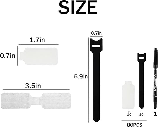 80-Pack Reusable Cable Labels & Cord Ties Kit – Write-On Wire Labels, Snap Ties + Dual-Tip Marker for Home Office Electronics Organization | Cable Tags, Cord Labels & Wire Markers Included