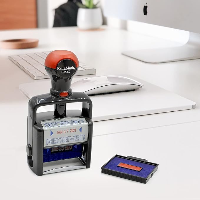 Heavy Duty Style Office Date Stamp with Shipped - Self Inking Dater - Style C - Blue Ink Color