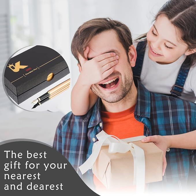 Tiankool Luxury Fountain Pen,Fine Nib, Exquisite Pen Gift Set for Men&Women-Includes 10 Ink Cartridges&Ink Converter- Nice Pens - Gold