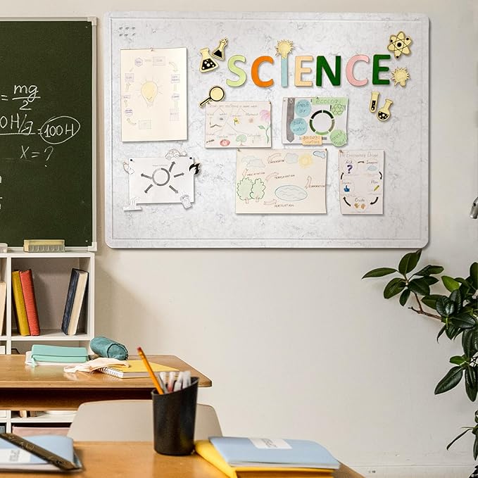 Large Bulletin Board - 48 x 36 Inches, Decorative Felt Pin Board for Wall - 4' x 3' Foldable Photo Display Board with Self-Adhesive Tape, Includes 20 Push Pins - Marble White