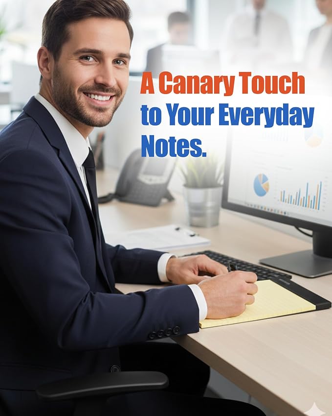 Mintra Office Canary Legal Pads - With Micro-perforated sheets, Smooth-lined paper, Ideal for Office Tasks, Assignments or Notes, Meetings, and Journaling, 3 pack Wide Ruled, Double Pad, 8.5"x11"