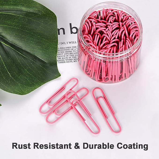 Vinaco Paper Clips Pink, 400PCS Medium and Jumbo Paper Clips (1.3 inch & 2.0 inch), Durable & Rustproof, Coated Paper Clip Great for Office School and Personal Use(Pink)