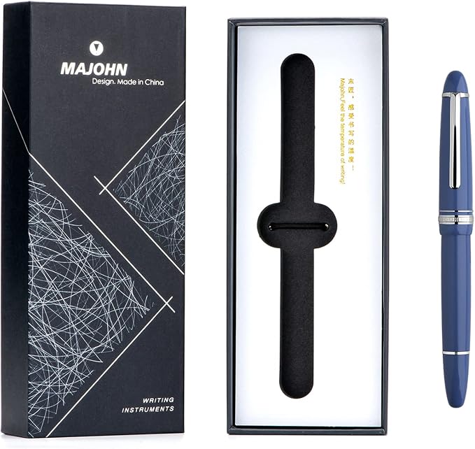 erofa Majohn P136 Piston Fountain Pen Medium Nib with Box, Sky Blue Resin Writing Pen Set