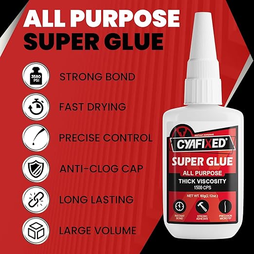 Thick Super Glue 120 Gram, Clear All Purpose Ca Glue Repair Wood Furniture Metal Plastic Crafts, Heavy Duty Instant Cyanoacrylate Adhesive for Woodworking Ceramic Leather Shoe Sole Glass Pottery