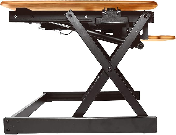 Rocelco 40" Large Height Adjustable Standing Desk Converter - Quick Sit Stand Up Dual Monitor Riser - Gas Spring Assist Computer Workstation - Retractable Keyboard Tray - Teak Wood Grain (R DADRT-40)