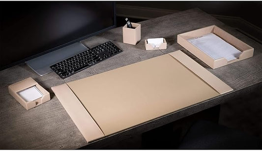 DACASSO Bonded Leather Desk Set - Luxury Leather Desk Pad & Desk Organization Essentials (White Latte, 5 Piece)