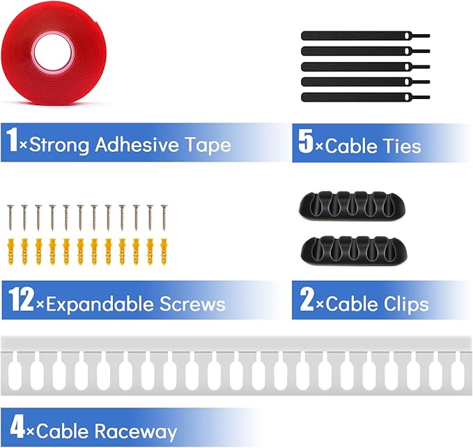 Cable Duct Management Raceway Kit, 62.8" (4 x 15.7) Server Rack Cable Management, Cable Management for Hide Network HDMI VGA Cable, Open Slot Cable Track Desk Wire Channel, Cable Raceway White 4 Pack