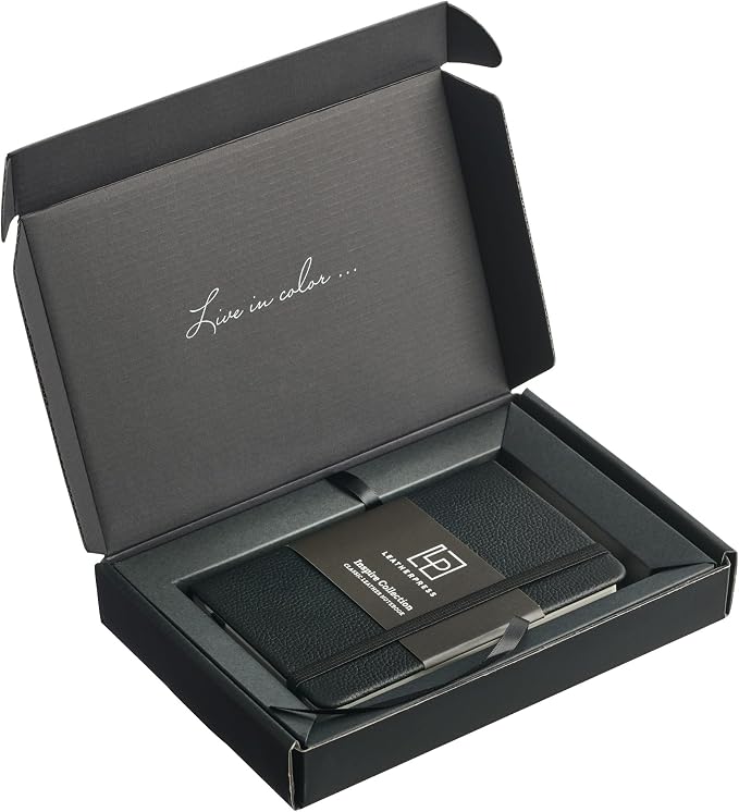 Classic Leather Notebook, Hardcover, Midnight Black, Pocket (3.8" x 5.7"), 240 Pages, Inspire Collection