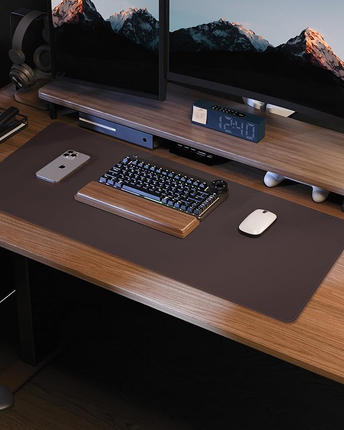 PU Leather Desk Pad Protector - 36"x17" Large Non-Slip Desk Mat, Waterproof Office Desk Blotter & Mouse Pad for Keyboard, Laptop - Home & Office (Coffee Brown)