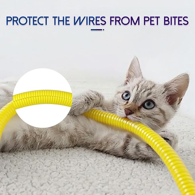 Split Wire Loom Tubing, 10,25ft Cord Protectors from Pets No Chew, Flexible Wire Covers Cord Protectors, Protective Split Cable Sleeve for Automotive Home Industrial Wires(Yellow, 1.12inch-25ft)