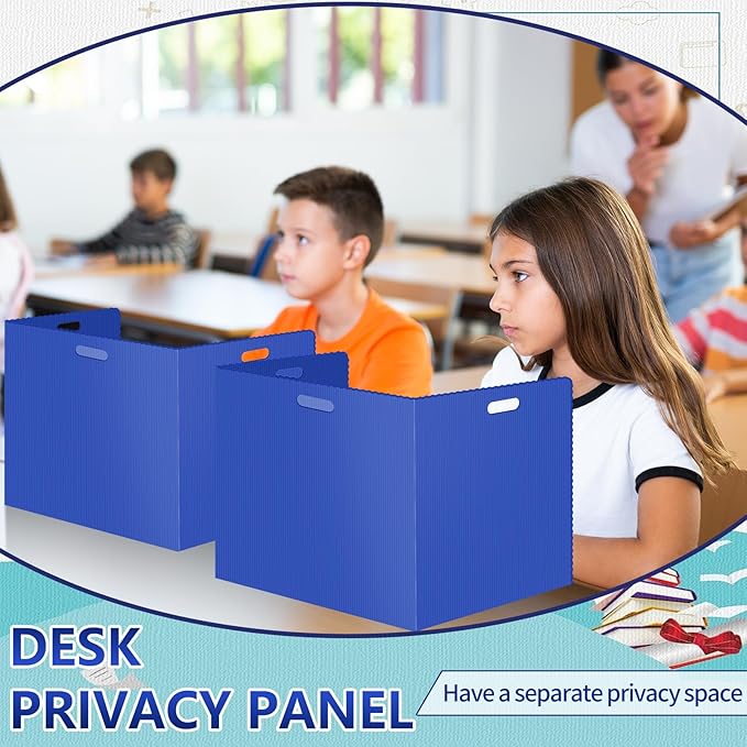 24 Pcs Desk Dividers for Students 14 × 17.5 × 14 Inch Plastic Durable and Waterproof Privacy Folders Shields Test Dividers with Classroom Privacy Boards for School Study Supplies(Blue)