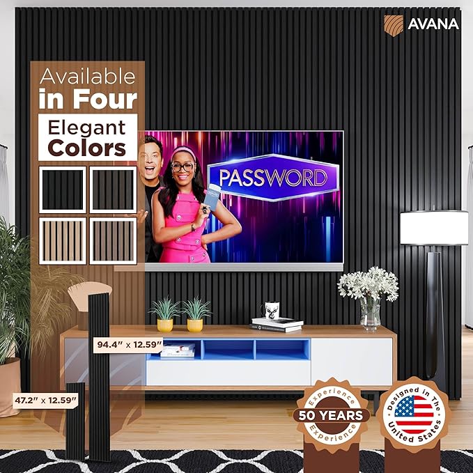 Avana Acoustic Wood Wall Panels – 94.4 X 12.6 Inch Black Oak Acoustic Panels 2 PCs – Wall Panels For Interior Wall Decor For Homes, Offices, Studios – Sturdy And Durable Wood Panels For Wall
