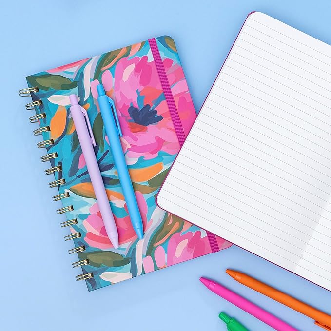 PAPERAGE Lined Spiral Journal Notebook, (Rainbow Stripe), 160 Pages, Hardcover Journal for Women & Men, Medium 5.5 in x 8 in - 100 GSM, Thick Paper, Spiral Notebook for Work, School & Journaling