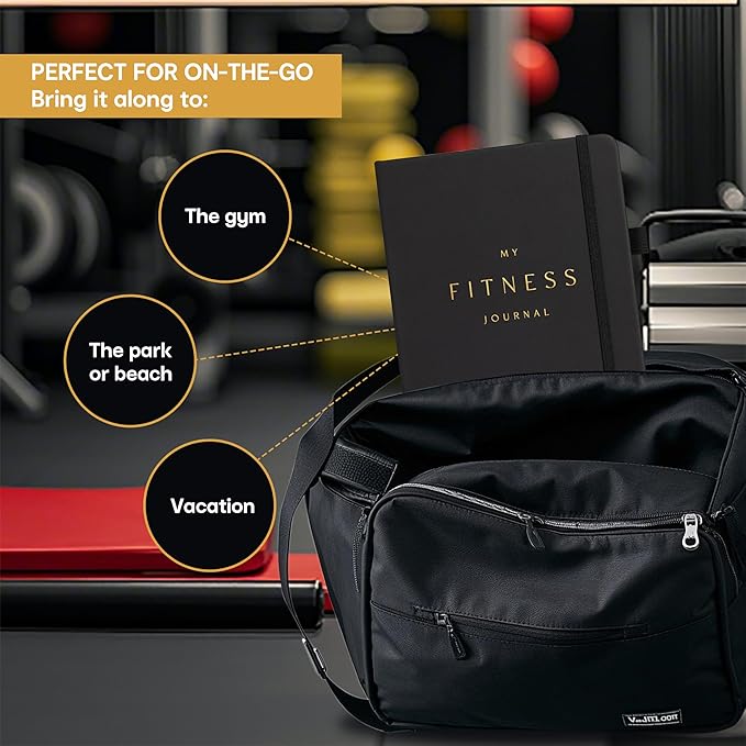 &And Per Se Fitness Workout Journal for Men & Women, Workout Log Book Planner with Daily Diet, Gym Exercise & Training Trackers - Undated, A5 Size, Leather Hardcover (Black)