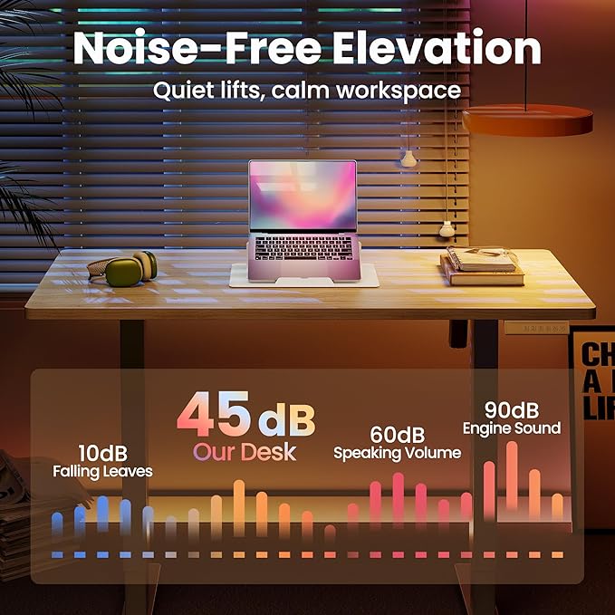 HUANUO 55 x 28 inch Electric Standing Desk Adjustable Height, 4 Memory Height Settings, Sit Stand Up Desk for Home Office & Computer Workstation, Light Walnut