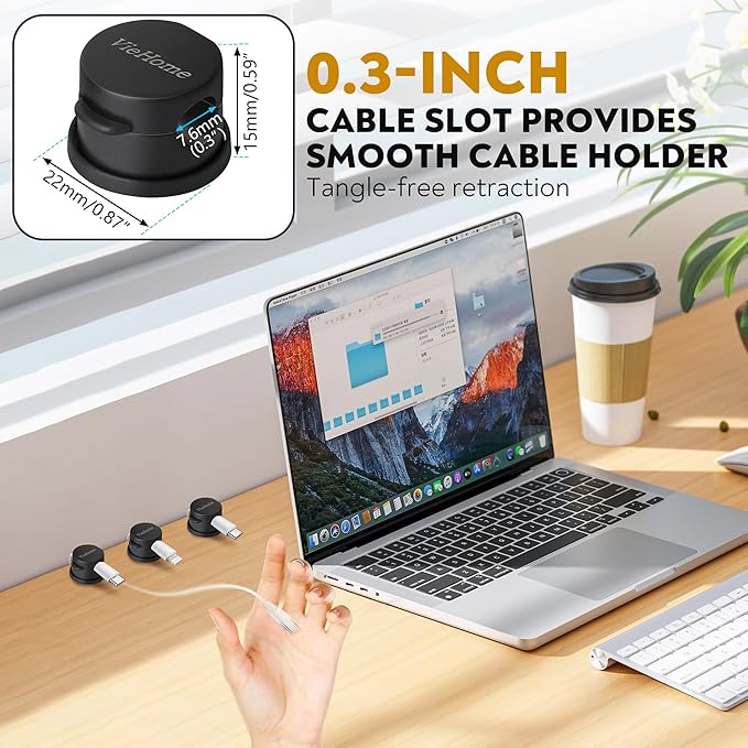 VieHome 8 Pack Magnetic Cable Management Clips - Ideal Cord Holder for Nightstand, Desk, Charger Holder - Phone Cord Holder w/360 Rotation