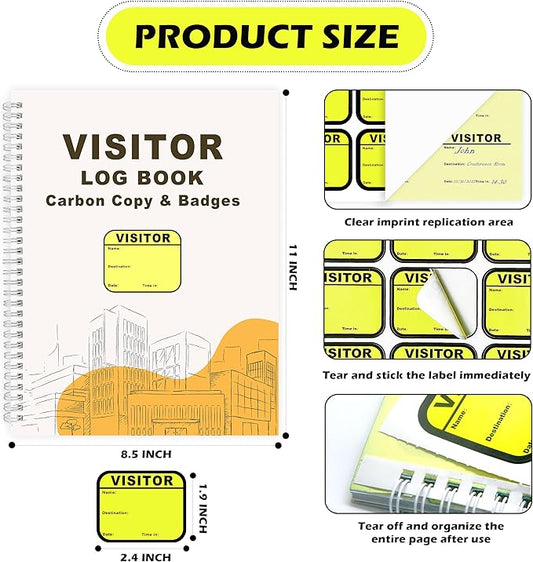 1 Pack of Visitor Badges Registry Log with Carbon Copy Protecting Privacy Pages Visitor Stickers 8.5x11 Inch Visitor Log Book School Church Business Pass Guest Book - 225 Badges 30 Memo Pages (1)