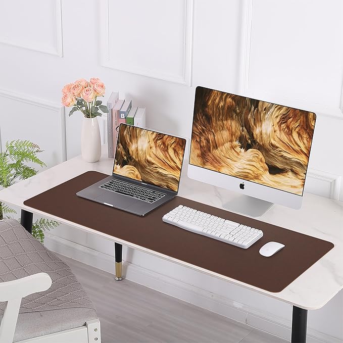 Desk Mat,35.4" x 17" Leather Desk mat,Desk matt for Desktop,Large Mouse Pad,Office Desk mat,Waterproof Desk Blotter pad for Office&Home(Coffee)