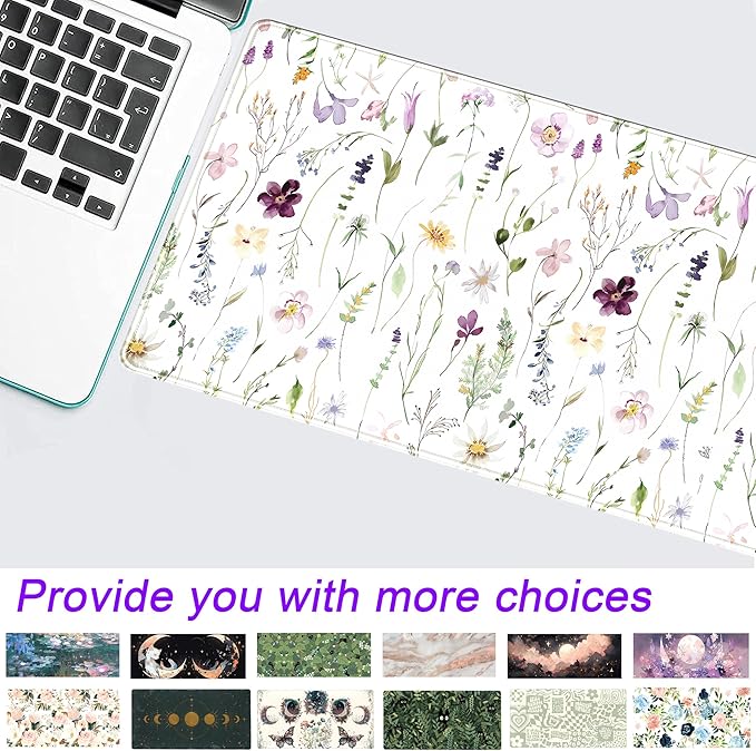 White Floral Desk Mat Cute Flowers Desk Pad Aesthetic Sage Mouse Pad XL Large Mousepad Desk Matt for Desktop, Laptop Pad Mat Keyboard and Mouse Mat for Women Office Decor Accessories 31.5x11.8 in