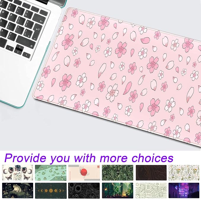 Cherry Blossom Mouse Pad Kawaii Pink XL Large Extended Gaming Desk Mat Cute Pastel Anime Desk Pad Aesthetics Laptop Keyboard Mouse Mat Women Office Decor Mousepad with Stitched Edges 31.5''x11.8''