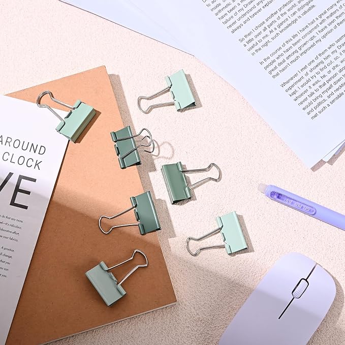 Temiary Aesthetic Binder Clips, Large Metal Binder Clip with Clear Storage Container, Binding Paperwork Clamps for School Teachers Office Supplies (Green 2 Inch, 12P)