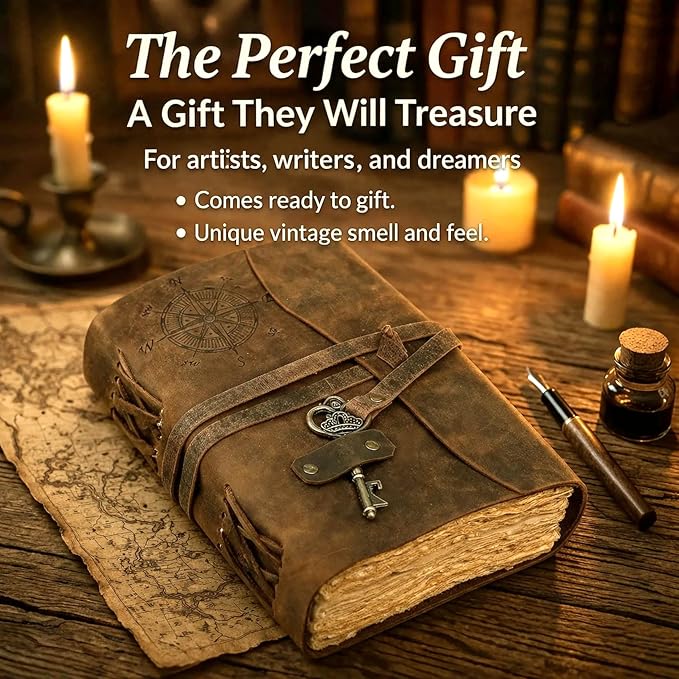 cuero Compass Vintage Leather Journal Antique Handmade Leather Bound Journal with Deckle Edge Paper Diary Leather Sketchbook Drawing Journal Notebook Great Gift Men & Women (Vintage Brown, 4X6 Inch)