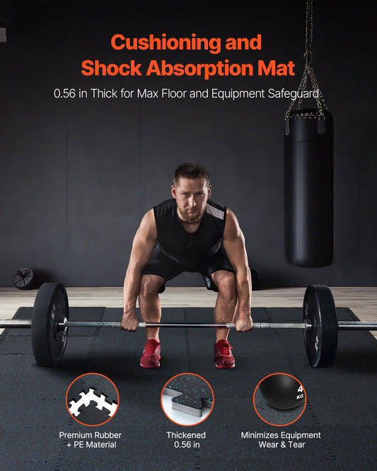 0.56 Inch Thick Gym Floor Mats, 6 Tiles Rubber Top with EVA Foam, 25" x 25" Gym Flooring Workout Mats with 25 sq.ft Coverage, Interlocking Puzzle Gym Mats for Gym, Home, Garage, Black & Blue