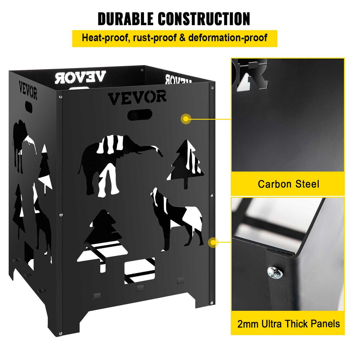 Burn Barrel, 21x21x27 inch Burn Cage, Carbon Steel Cage Incinerator, Incinerator Barrel with Lid and Handle for Outdoors