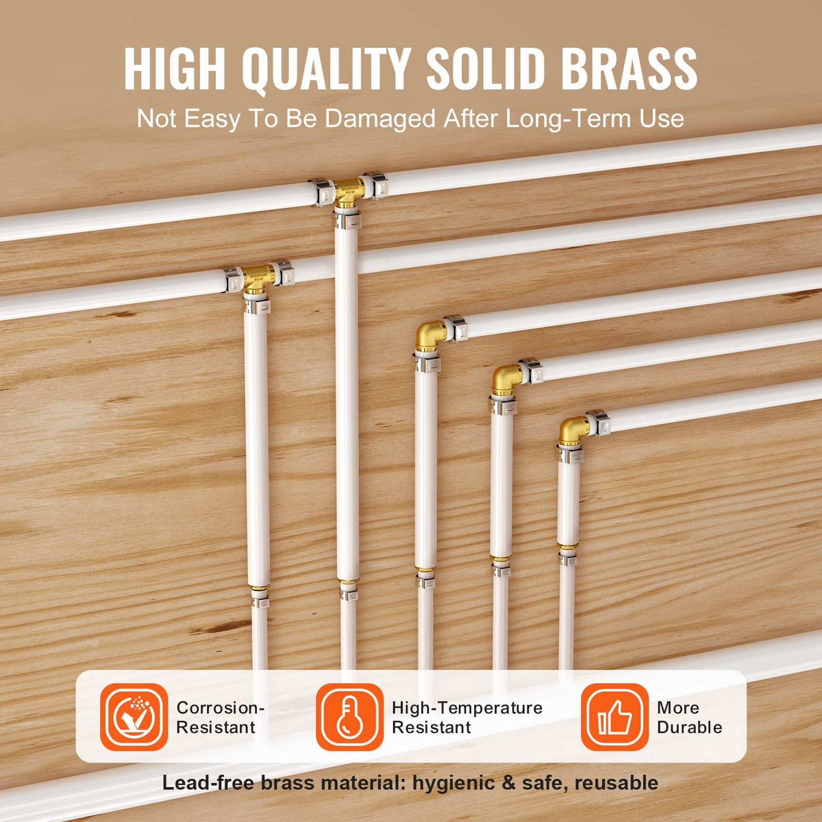 Pipe Fittings, 1/2" 25PCS Brass Pipe Fittings, Clamp-style 1/2 NPT External Thread Pipe Connector Brass Air Fittings, Plumbing Fittings NPT Adapter for Heating/Shower Systems, Water Pipes