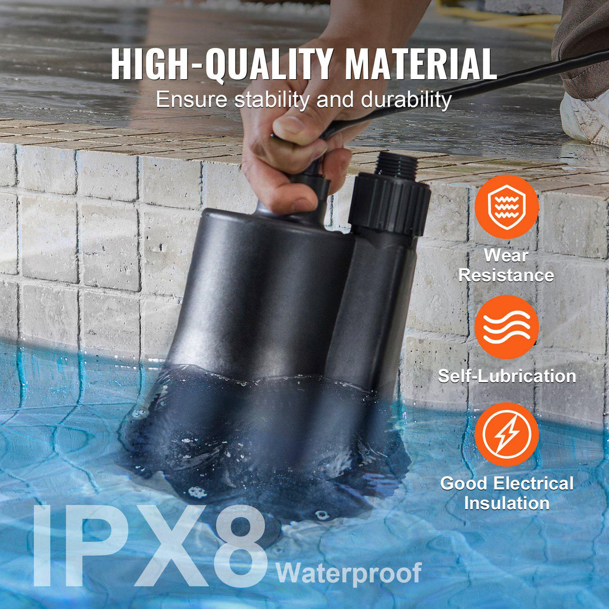 Utility Pump, 1/3 HP, 2450 GPH High Flow, 30 ft Head, Sump Pump Submersible Water Pump Portable Utility Pump with 10 ft Long Power Cord for Draining Water from Swimming Pool Garden Pond Basement