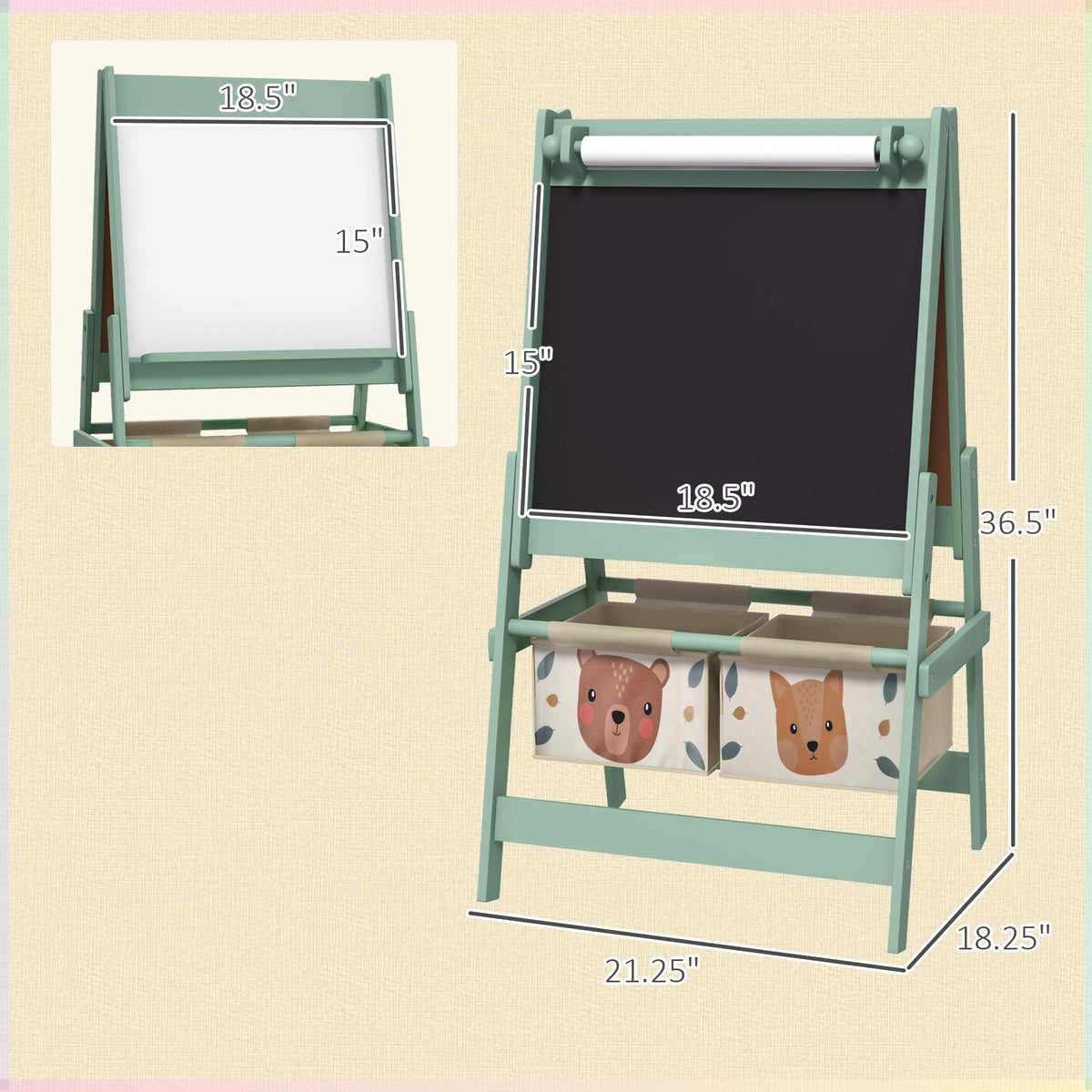 Art Easel for Kids with Paper Roll, Blackboard, Whiteboard, Storage