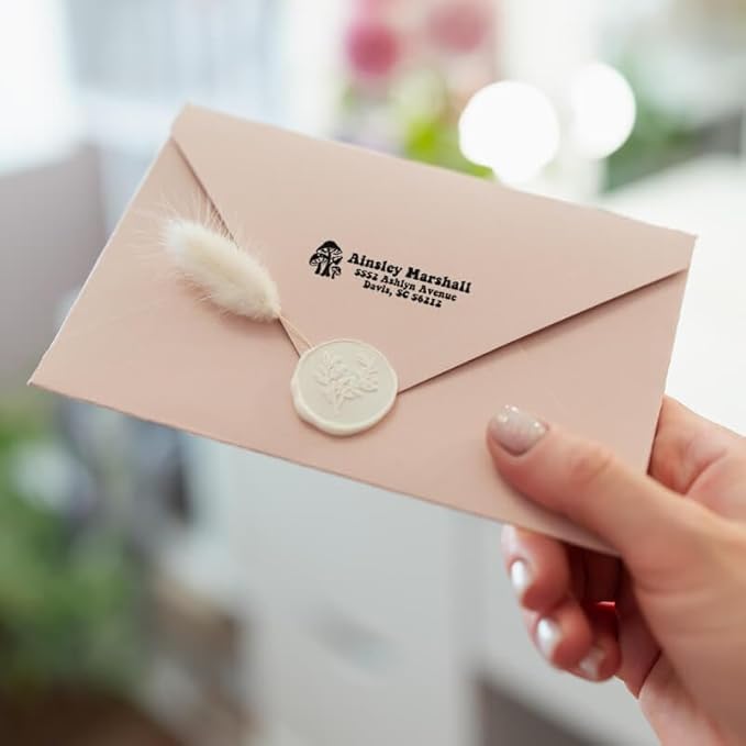 Custom Floral Address Stamp | Choose from 12 Designs | Multiple Ink Color Options | Envelope Return Address Stamp for Couple or Family (Design 12, Medium)