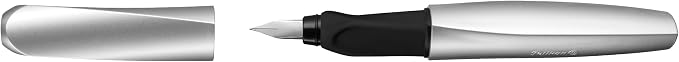 Pelikan Twist Fountain Pen with 1 Ink Cartridge, Medium Nib, Silver, Boxed (947101)