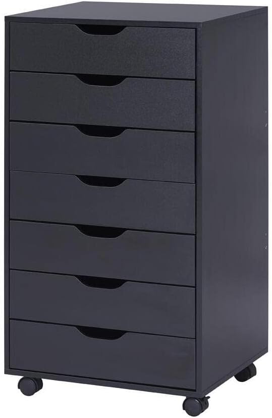 Naomi Home Debbie 7-Drawer Craft & Office Storage Cabinet, Black – Mobile Organizer with Casters, Spacious for Documents & Tools, Chic Minimalist Design, 15.7" D x 18.9" W x 34.2" H