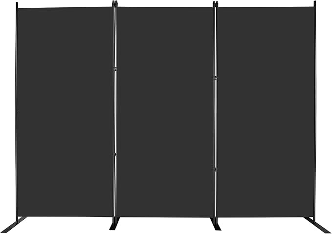 MAYOLIAH 3-Panel Black Room Divider 6ft Tall Folding Privacy Screen w/Flat Base Portable Office Partition Indoor Wall Separator 101" W X 72" H