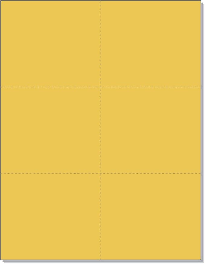 Limited Papers (TM) 8.5x11 Perforated Paper, 20/50 Pound, 75 GSM, Variety of Perforation Sizes and Colors, for Forms, Tickets, Postcards, Business Cards. (Gold, 6 up)