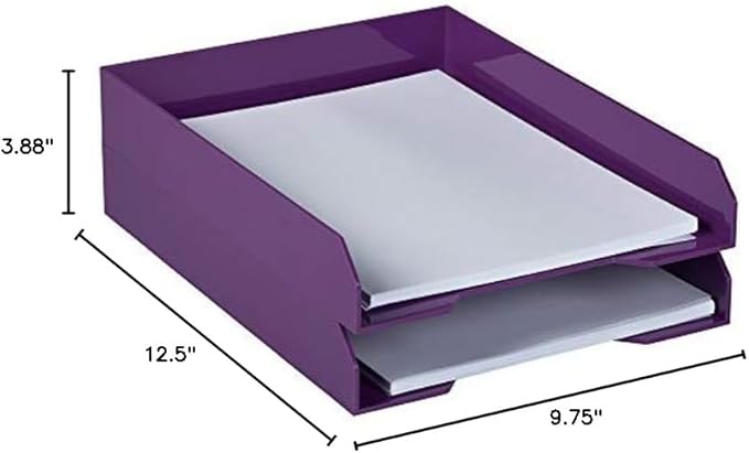 JAM PAPER Stackable Paper Trays - Purple - Desktop Document, Letter, & File Organizer Tray - 2/Pack