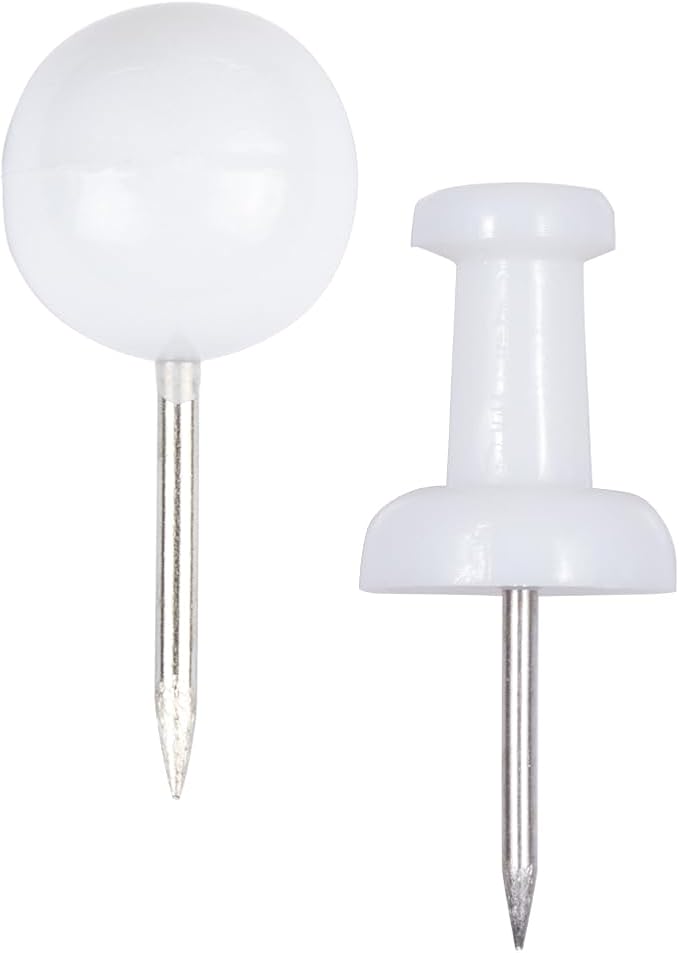 JAM PAPER Colorful Push Pins - Flat & Round Head Thumb Tack Combo Set - White Pushpins - 200/Pack