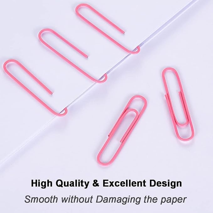 Vinaco Paper Clips Pink, 400PCS Medium and Jumbo Paper Clips (1.3 inch & 2.0 inch), Durable & Rustproof, Coated Paper Clip Great for Office School and Personal Use(Pink)