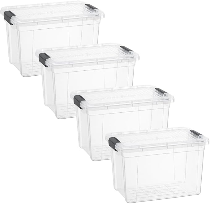 Superio Clear Storage Box with Lid, 2.5 Quart Plastic Container Bins for Organizing, Stackable Crates, BPA Free, Non Toxic, Odor Free, Organizers, 4 Pack