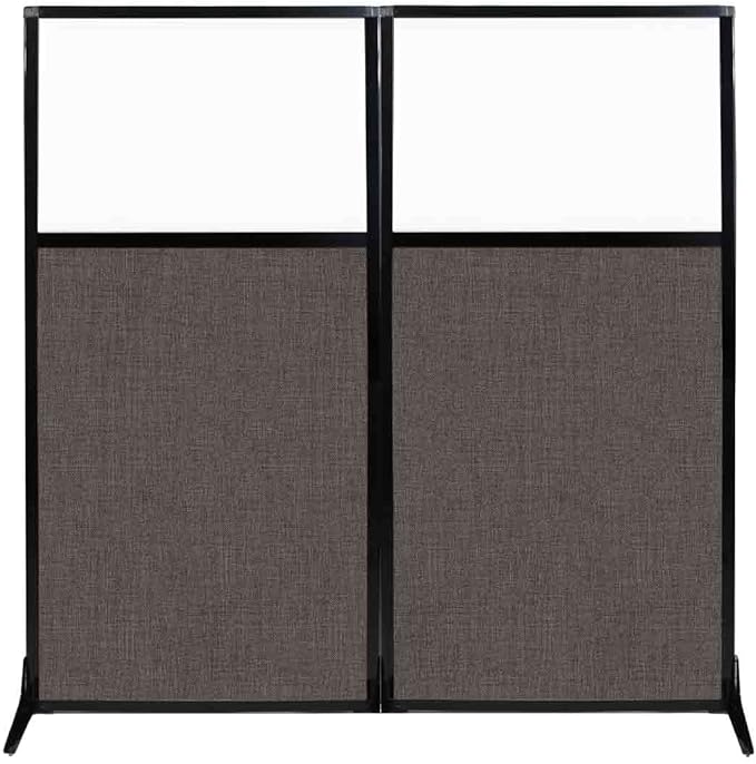 Versare Workstation Partition | Portable Wall Divider | Modern Office Cubicle | Free Standing Privacy Screen | Flexible Work Space | 66" x 70" W/Window, Mocha Fabric Panels